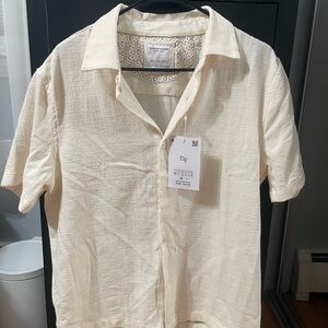 Denim & Flower Cream Casual Button Down Shirt